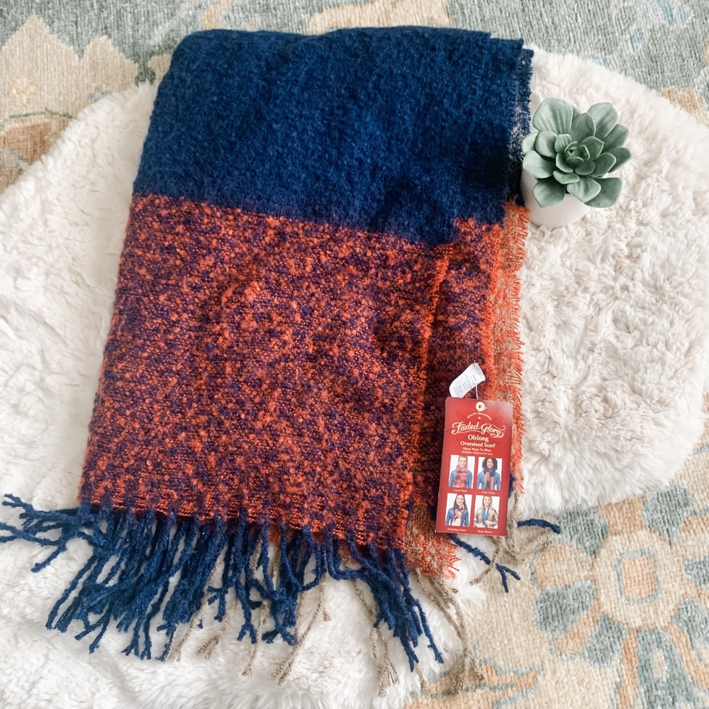 NWT Faded Glory Navy and Orange Oblong Scarf